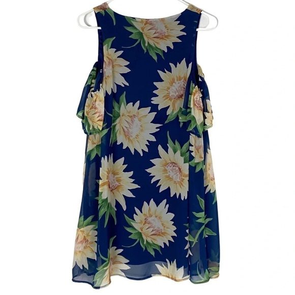 Show Me Your Mumu Birdie Ruffle Dress Womens XS Small Navy Blue Sunflower Mini - Picture 2 of 11